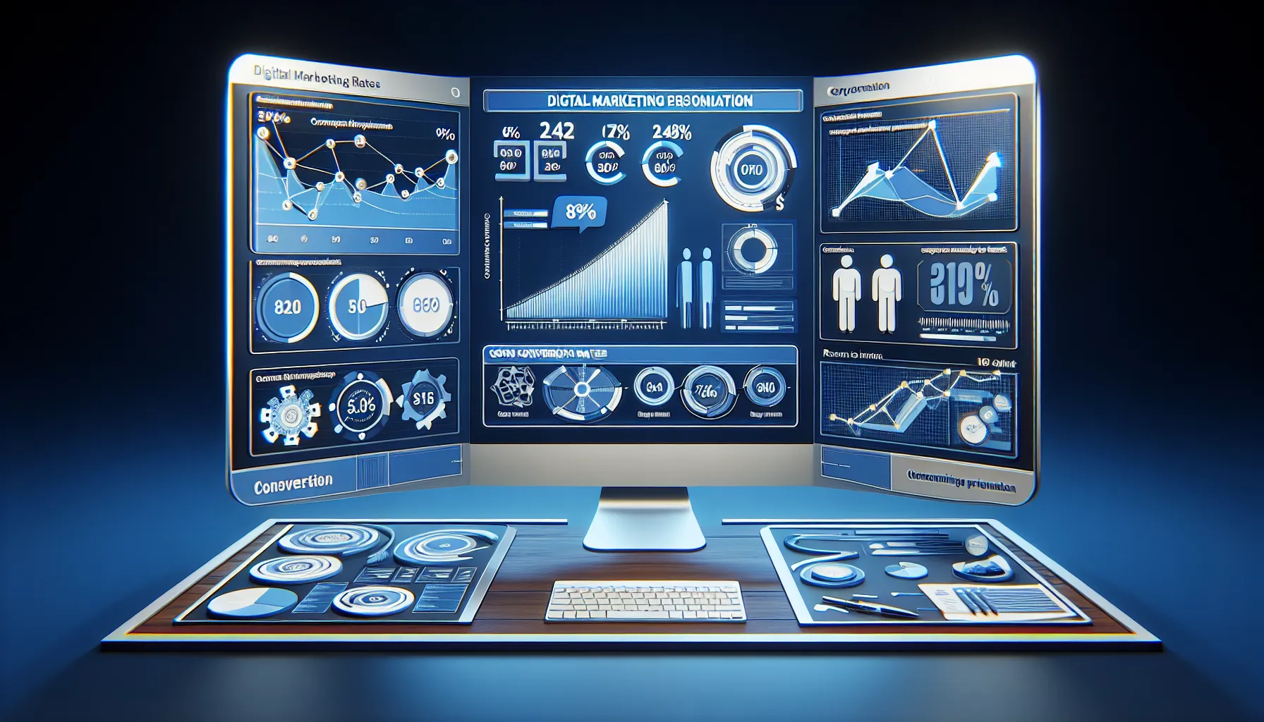 Digital marketing personalization statistics dashboard showing conversion rates and ROI metrics