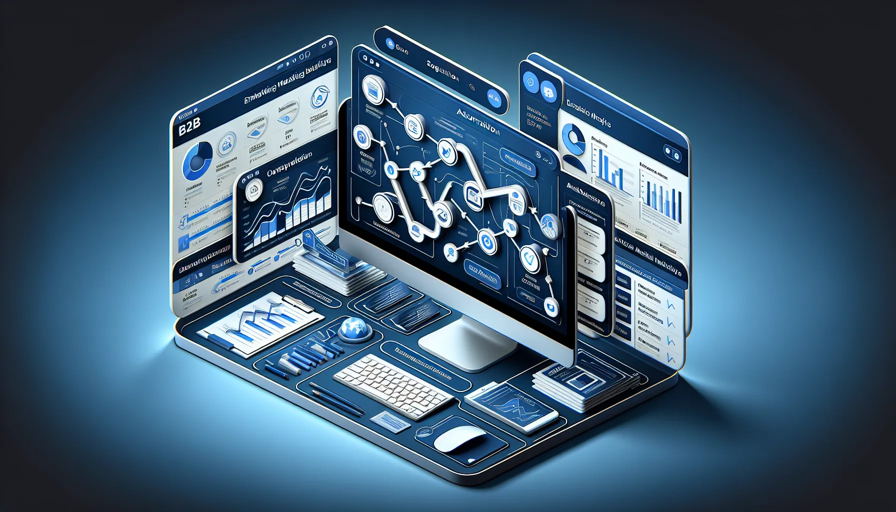 Email marketing platform interface showing automation workflows, segmentation options, and campaign analytics dashboard for B2B companies
