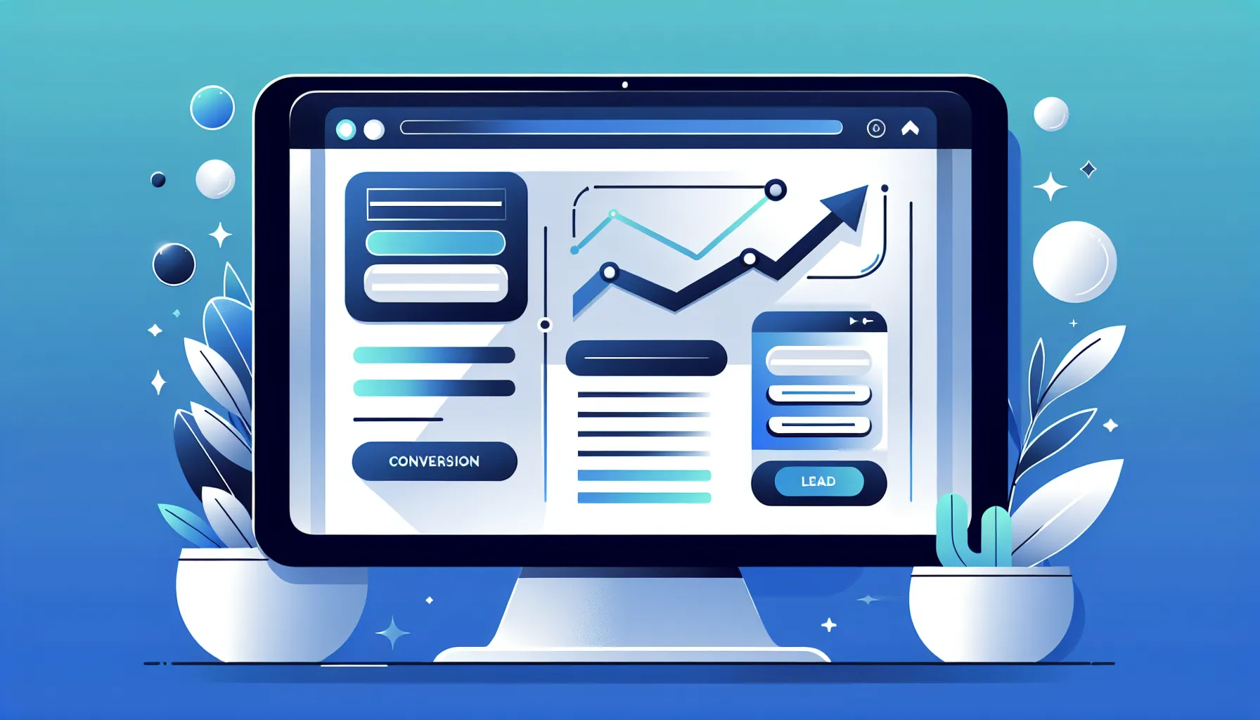 Professional marketer analyzing landing page conversion metrics on a dashboard with lead generation funnel visualization